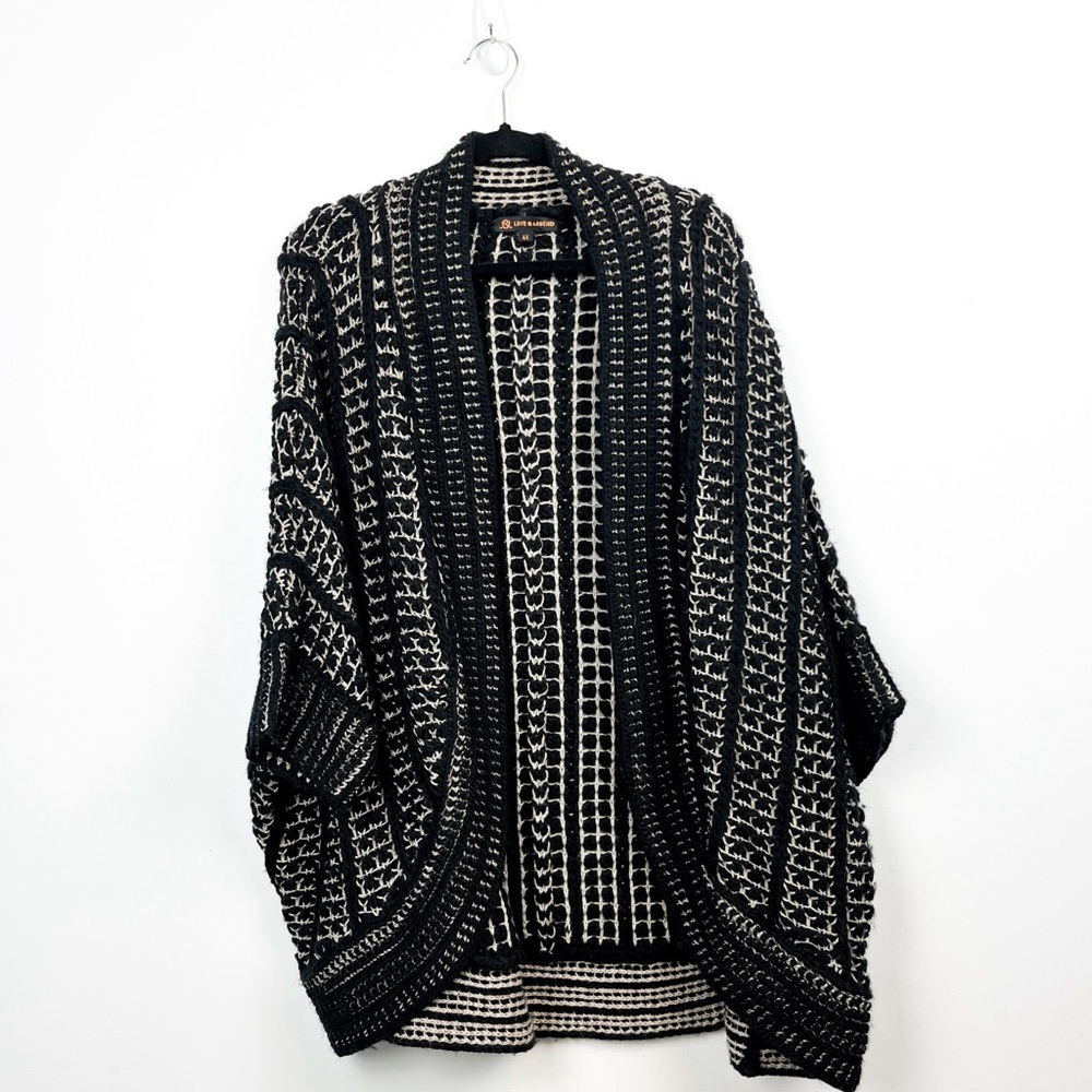 Love & Legend Black & Off-White Chunky Knit Butterfly Sleeve Cardiagn Sweater